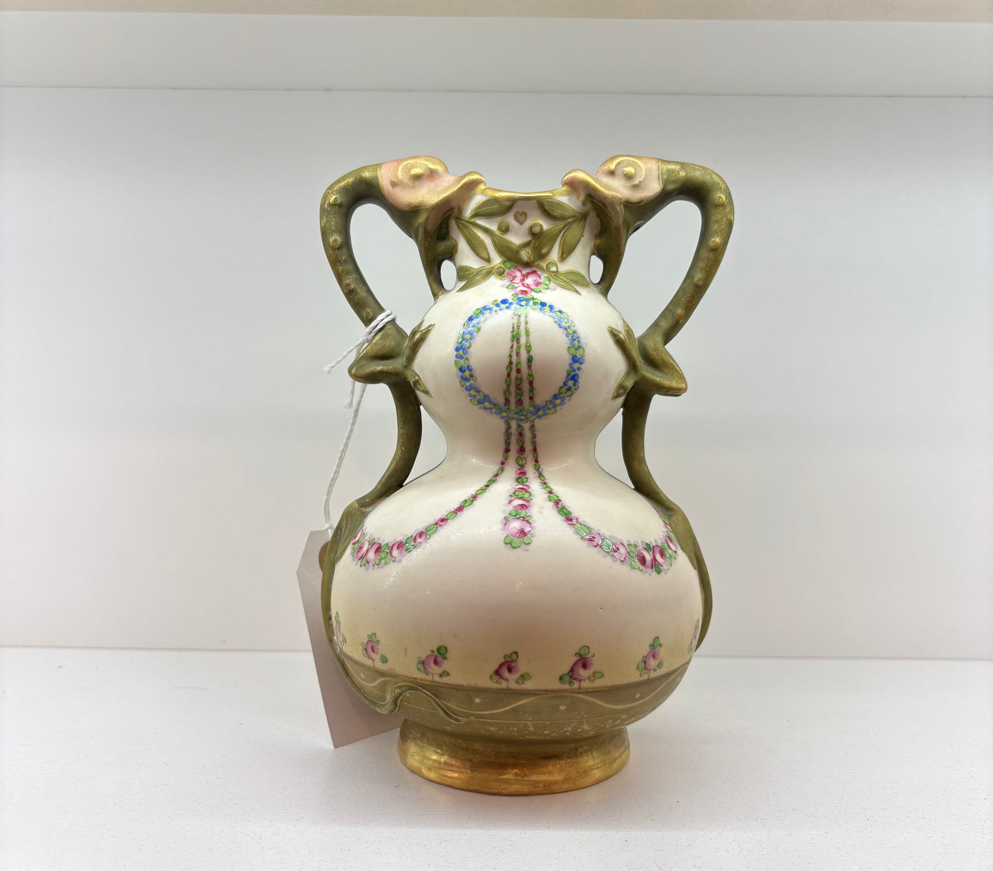 Amphora Turn Teplitz RSTK Porcelain Hand Painted Lizard Salamander Handled Vase