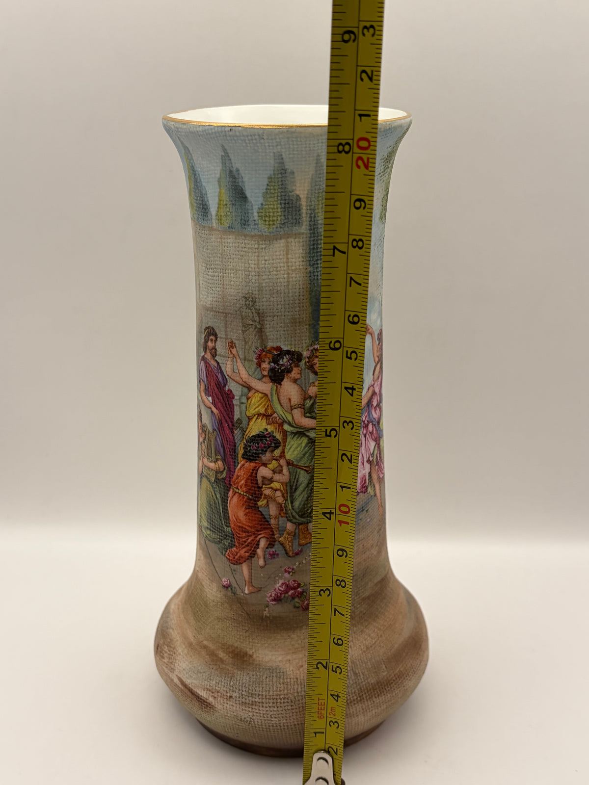 Antique G & H Germany Scenic Porcelain Tapestry Vase, Hand Painted