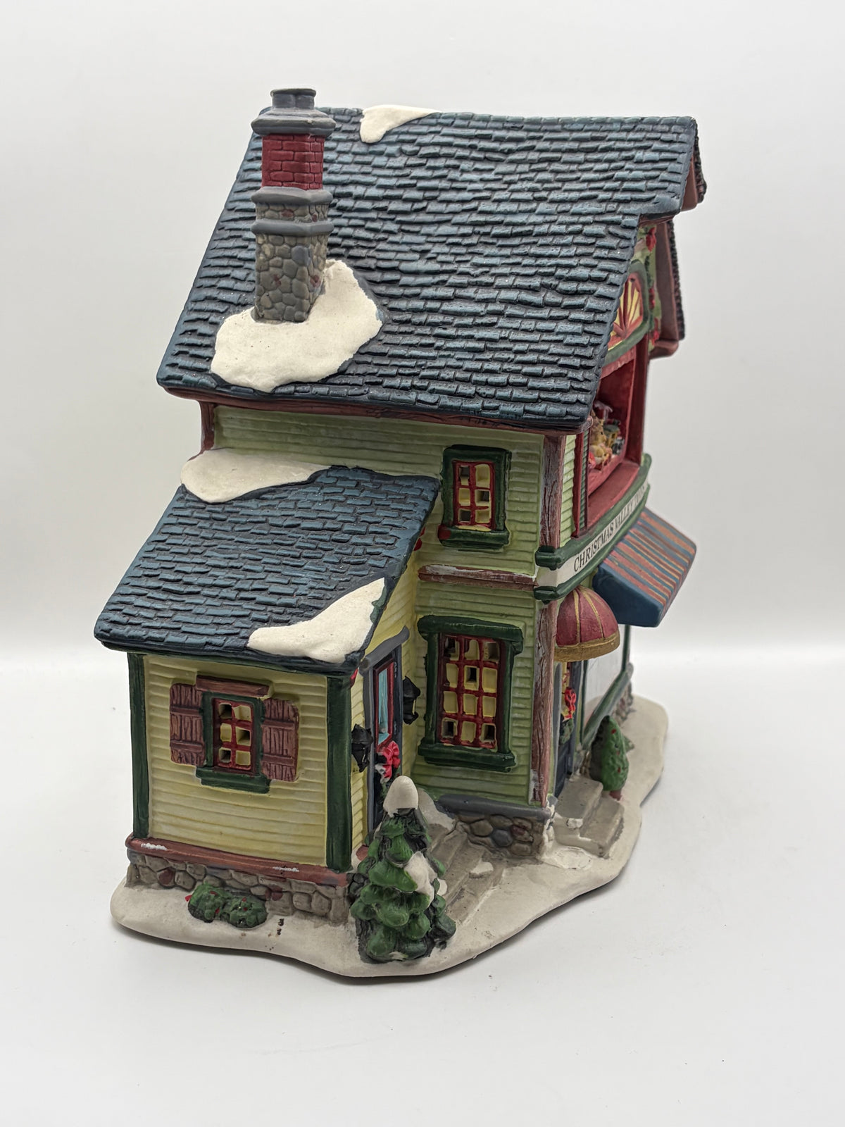 Ceramic Painted Christmas Holiday Village House Building Decor, 8in x 9in