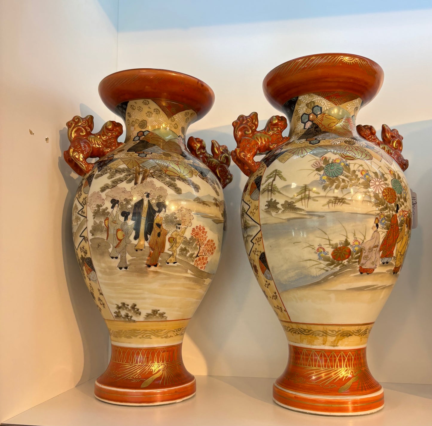 19th Century Antique Japanese Meiji Period Vase Foo Dog Handles