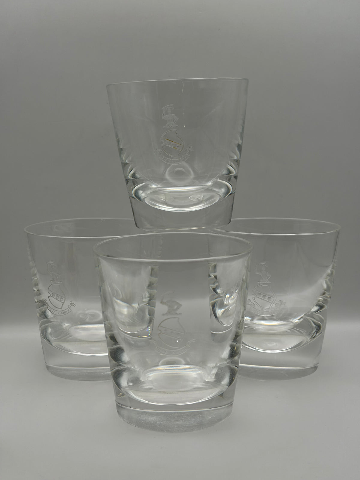 Steuben Set of 4 Clear Etched Glass Whiskey Rocks Tumblers 10 oz Tapered Design