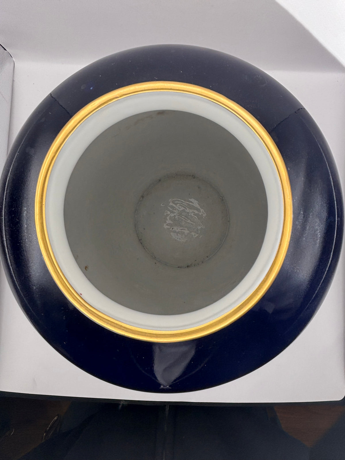 Vtg Large Porcelain Pottery Vase Deep Cobalt Blue w/Gold Flowers Made In Romania