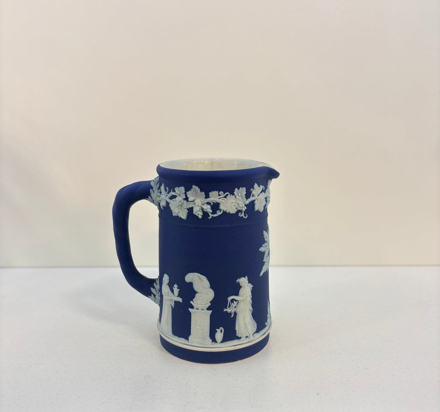 ANTIQUE WEDGWOOD ENGLAND COBALT DARK BLUE JASPERWARE SMALL PITCHER