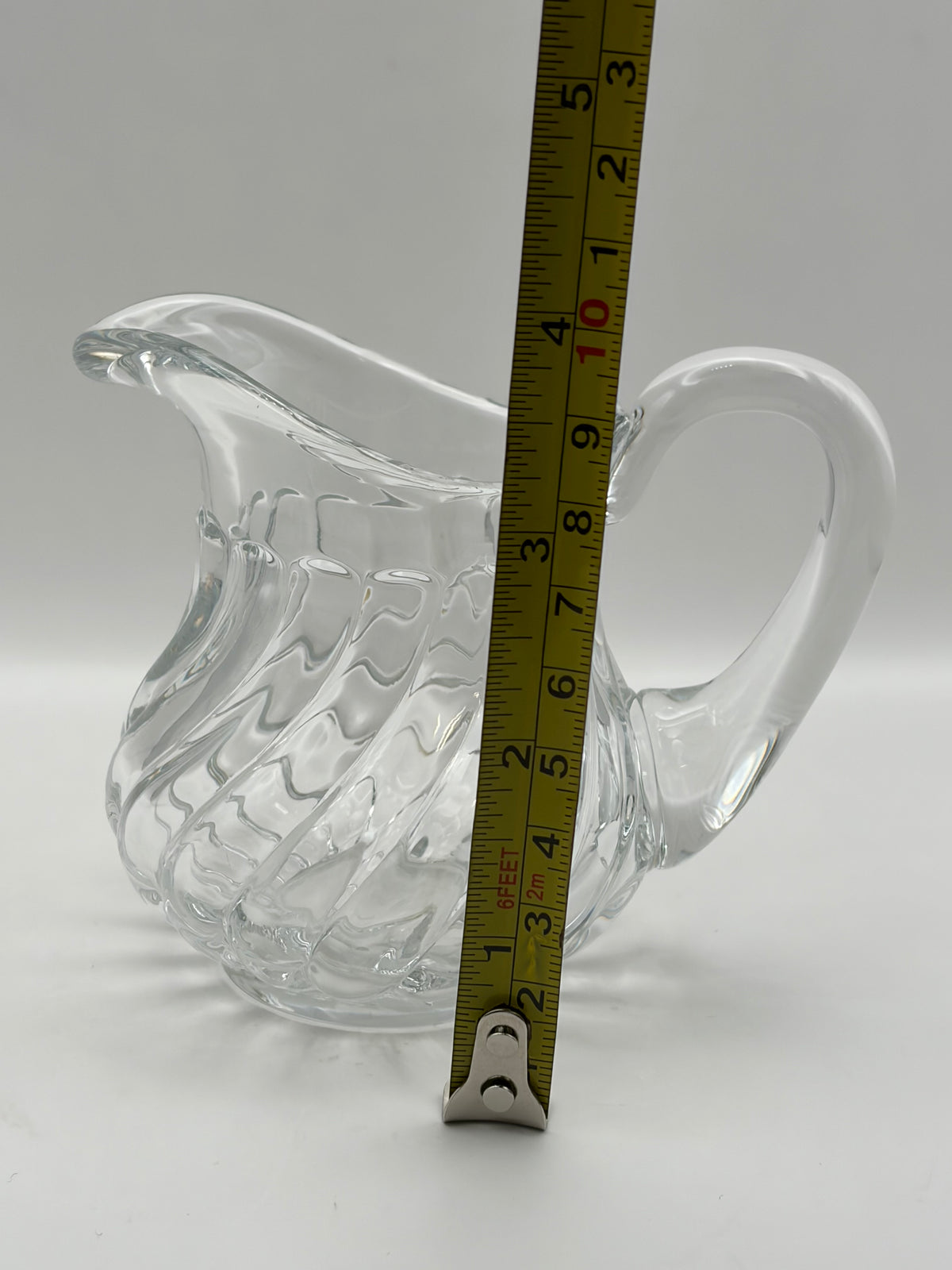 Clear Swirl Glass Creamer Pitcher With Handle 10 oz 5 in x 4 in