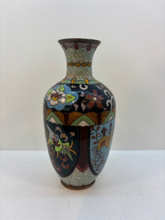 Fine Japanese Meiji Ginbari Cloisonne Enamel Dragon & Phoenix Vase 5 1/2