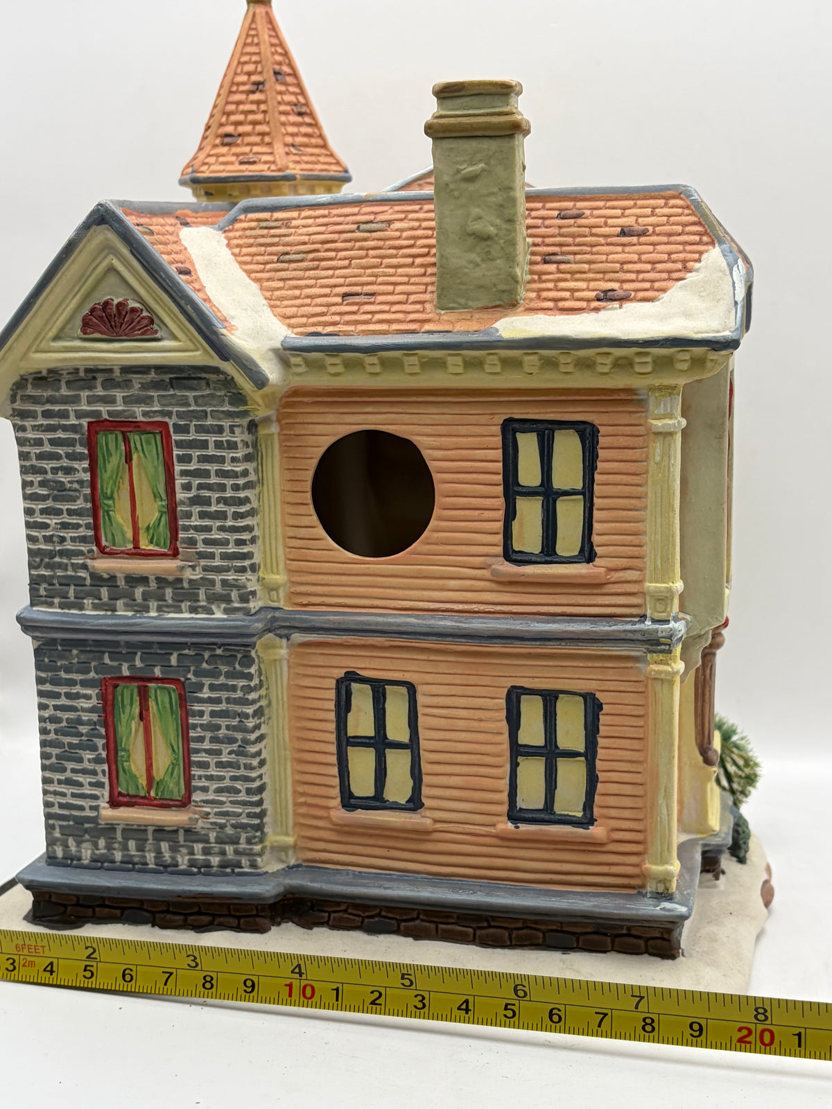 Victorian Christmas Village House Figurine, Ceramic Porcelain, Painted, 9x8"