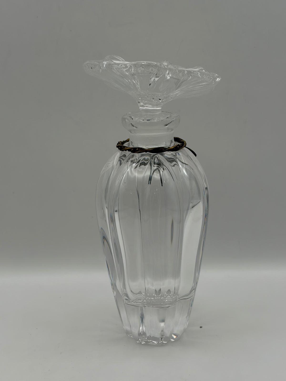 Decorative Clear Glass Perfume Bottle with Flower Stopper & Dragonfly Accent