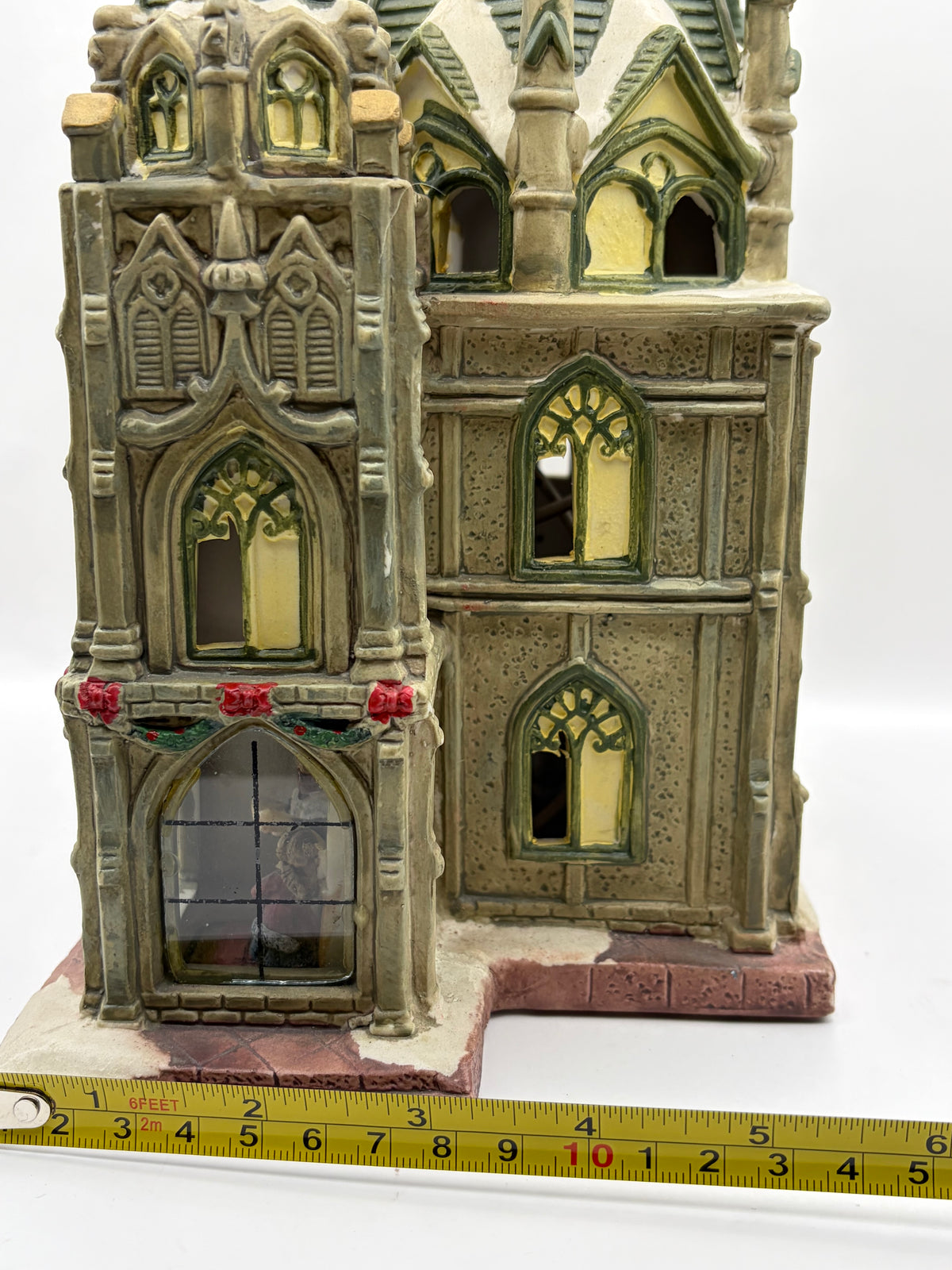 Christmas Village Gothic Cathedral/Church Building, Ceramic 11in 9.5in Painted
