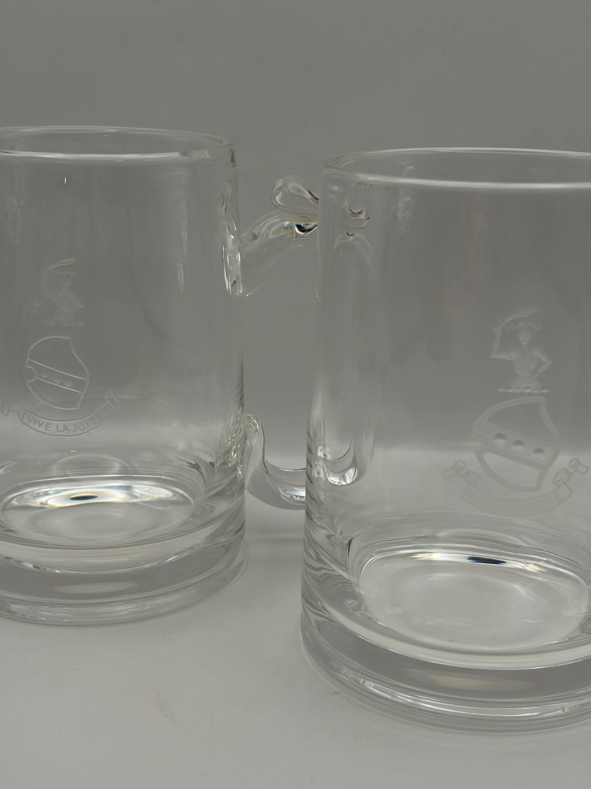 Steuben Set of 2 Clear Etched Glass Mugs w/ Handles Nautical Sailboat Sailor Design