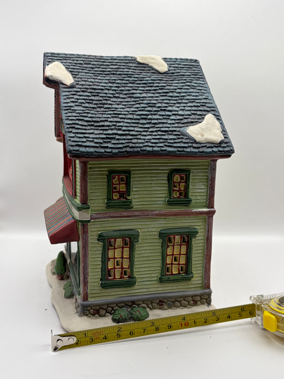 Ceramic Painted Christmas Holiday Village House Building Decor, 8in x 9in