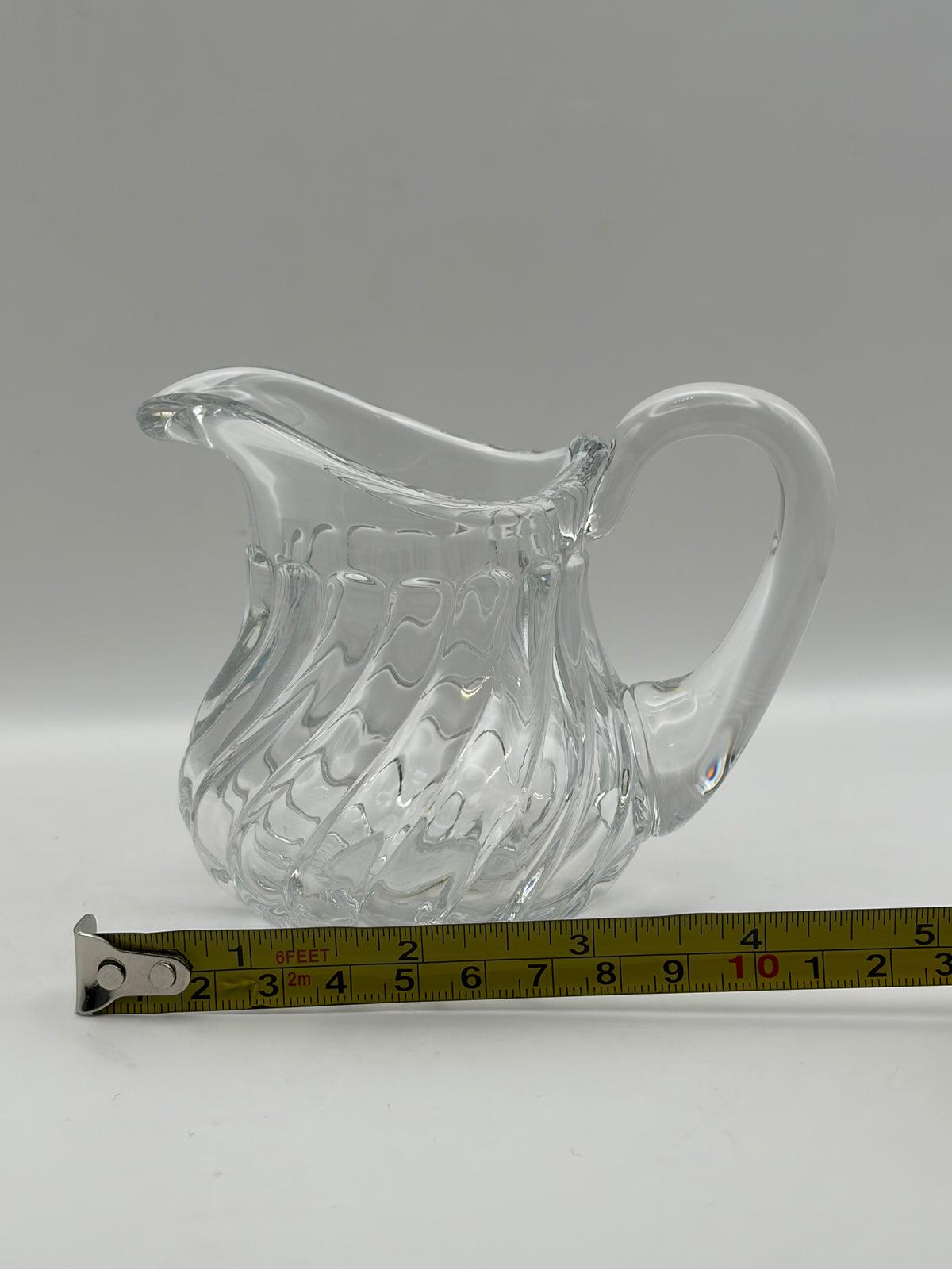 Clear Swirl Glass Creamer Pitcher With Handle 10 oz 5 in x 4 in