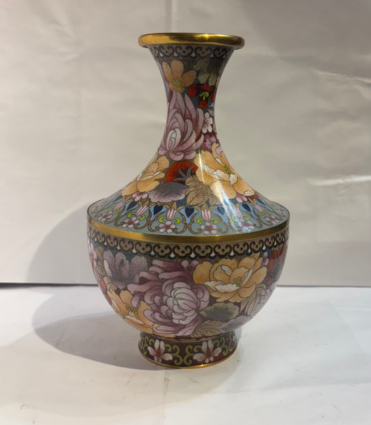 Vintage Chinese Cloisonné Vase 9 1/2” inches tall made in 1971