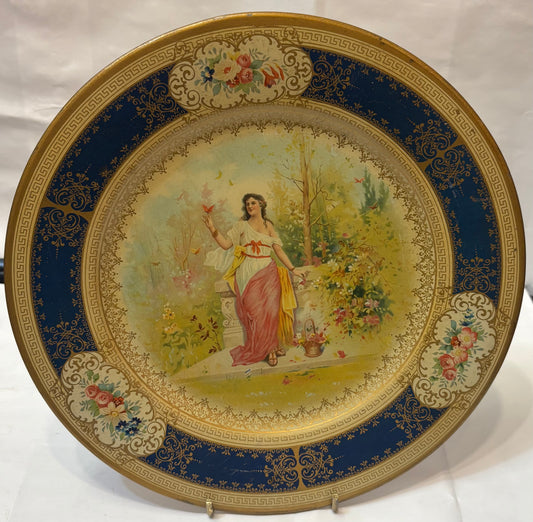 1905 VICTORIAN BUTTERFLY LADY blue border Vienna Art Plate 10”