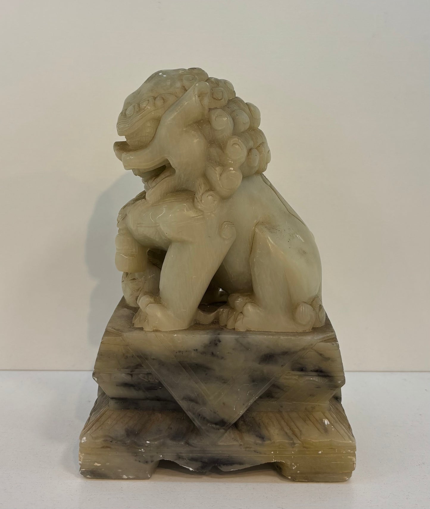 Chinese carved soapstone pair of foo dog temple lions dogs