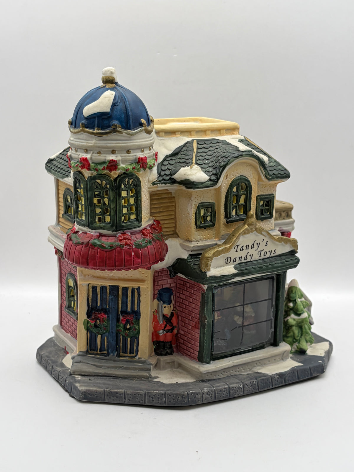 Hand Painted Ceramic Christmas Village Toy Shop House "Tandy's Dandy Toys" 8in