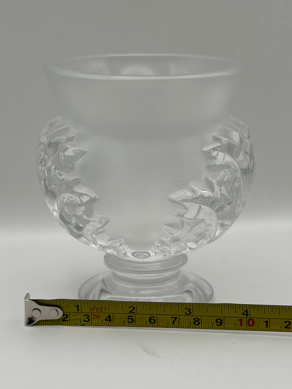 vintage Lalique France "Saint-Cloud" Crystal Vase featuring frosted satin-finish