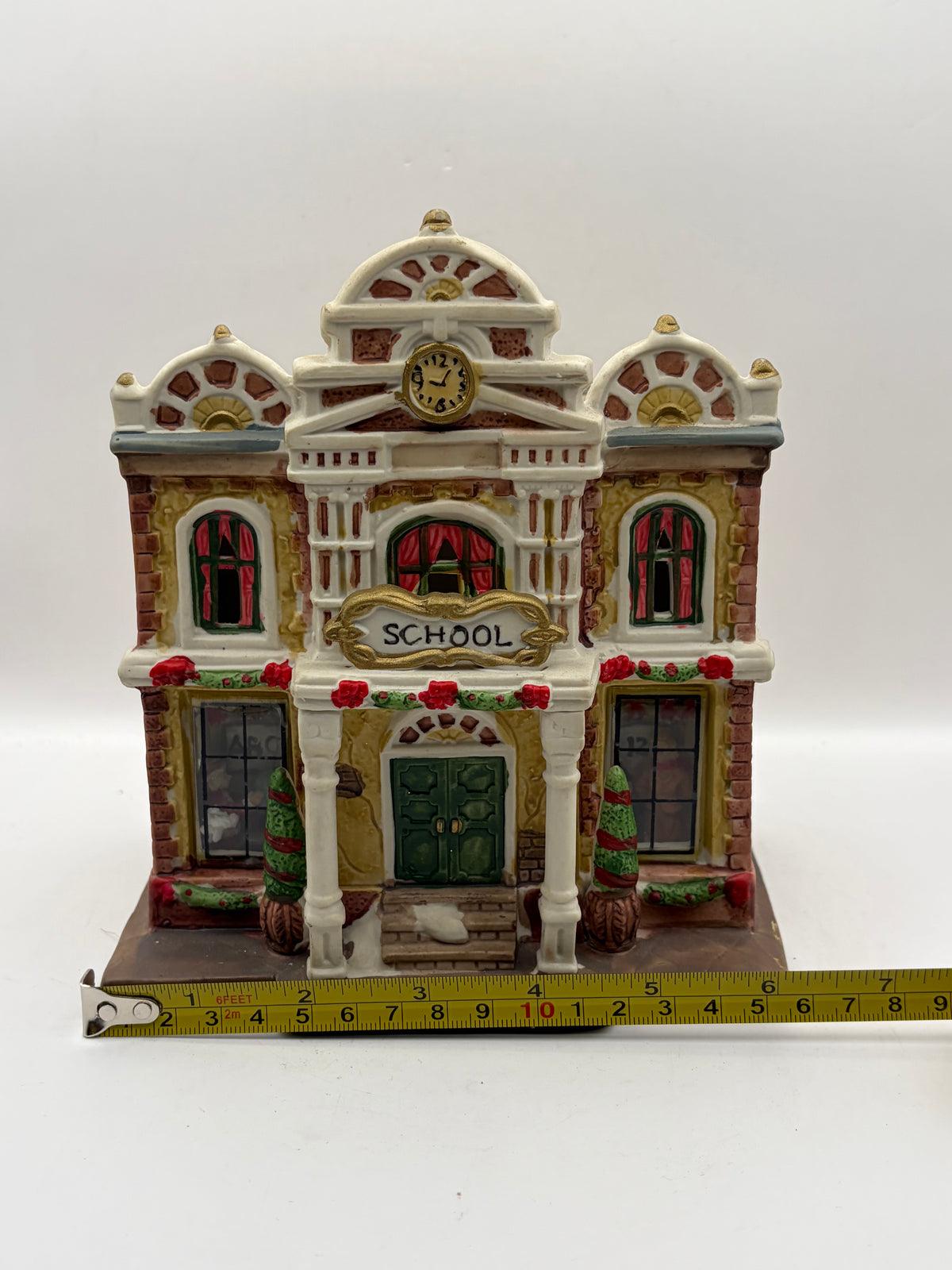 Ceramic Painted Village School Light-Up House Figurine, Multicolor 7.5in