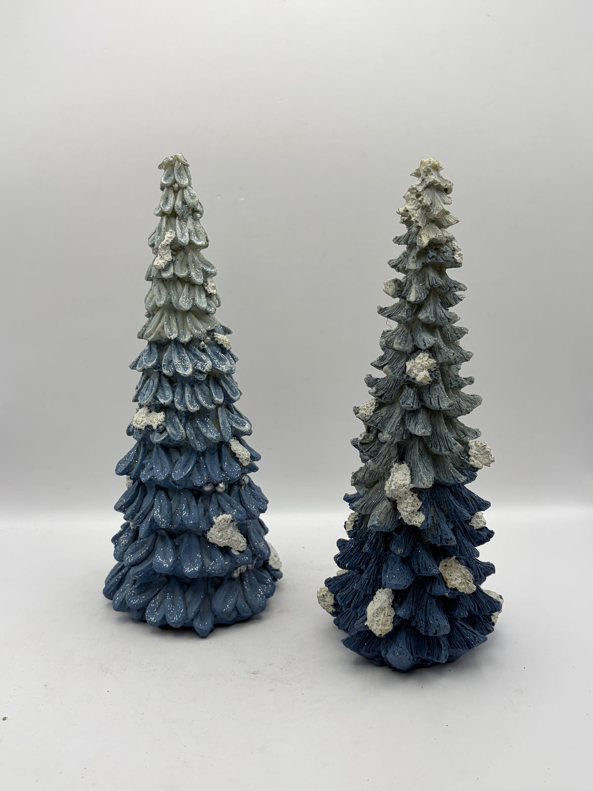 Artificial Resin Christmas Tree Figurines Set of 2 Blue/White/Gray 8"