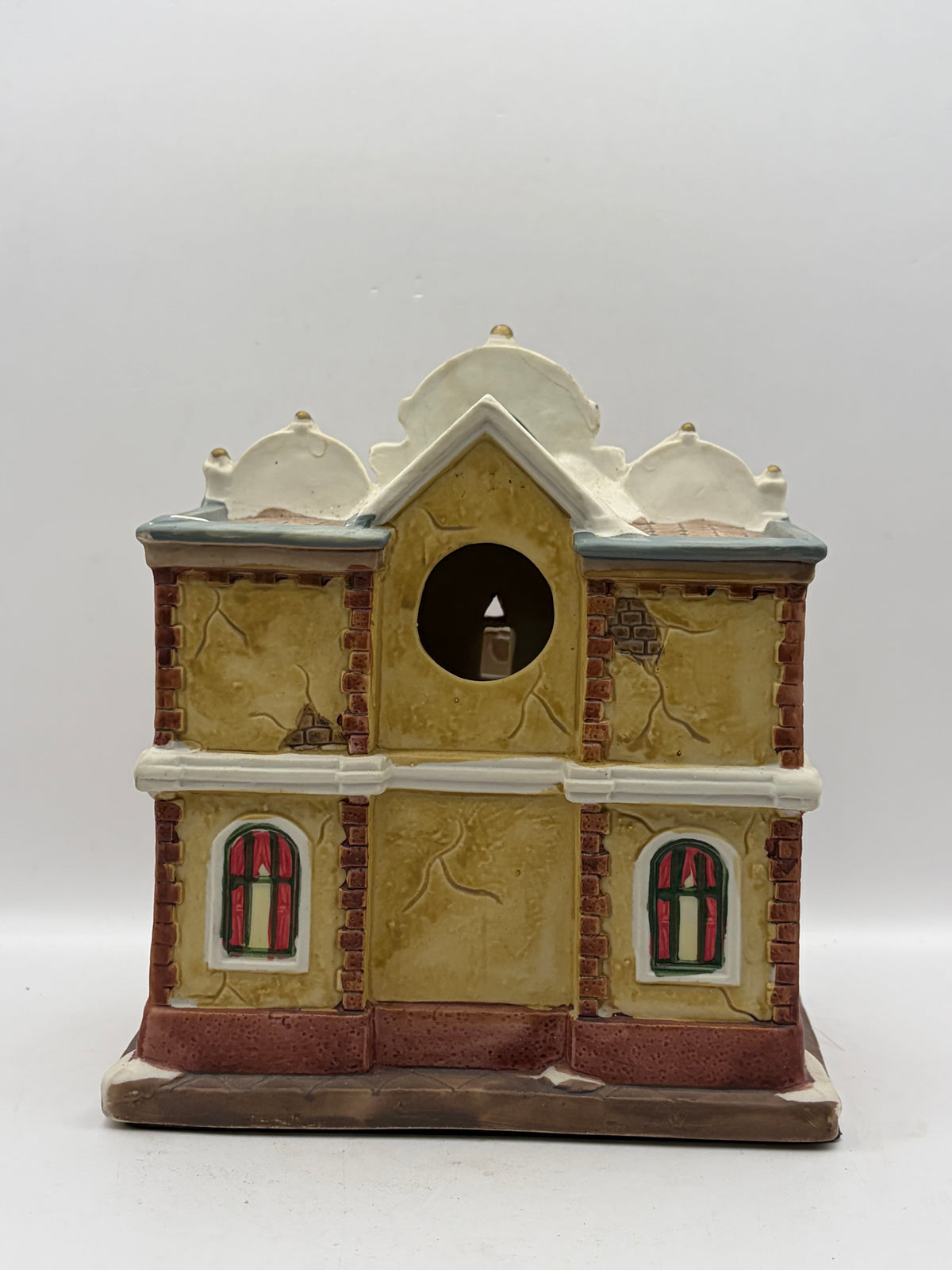 Ceramic Painted Village School Light-Up House Figurine, Multicolor 7.5in