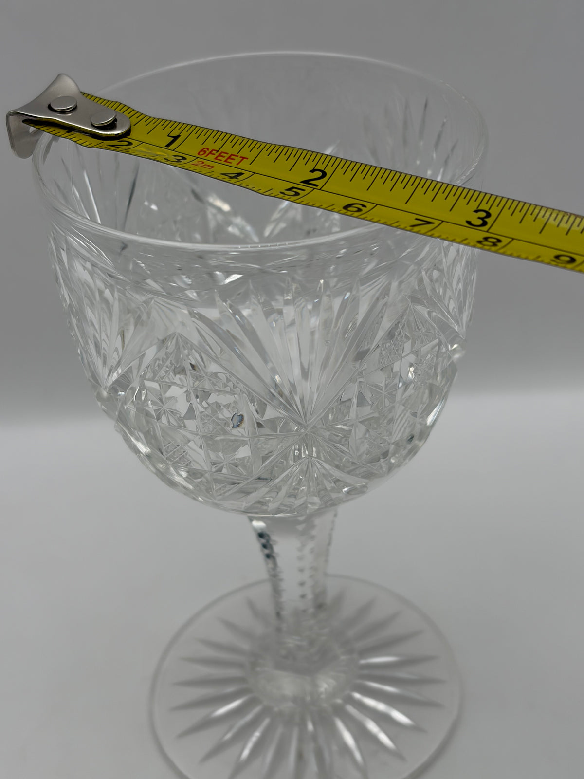 Set of 8 Clear Cut Glass Starburst Wine Glasses/Goblets Stemware 6 in