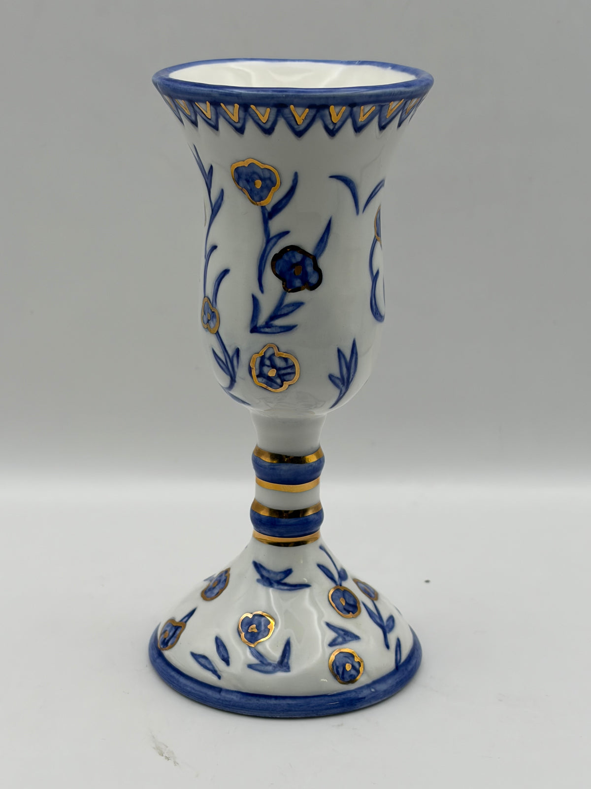 Judaism Hebrew Inscribed Plate Set w/ Kiddush Cup & Ceramic Holders