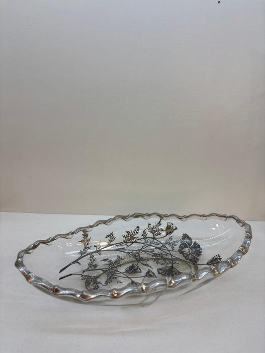 Vintage Silver City Flanders Poppy Serving Dish Appetizer Tapas Dish Glass Oval