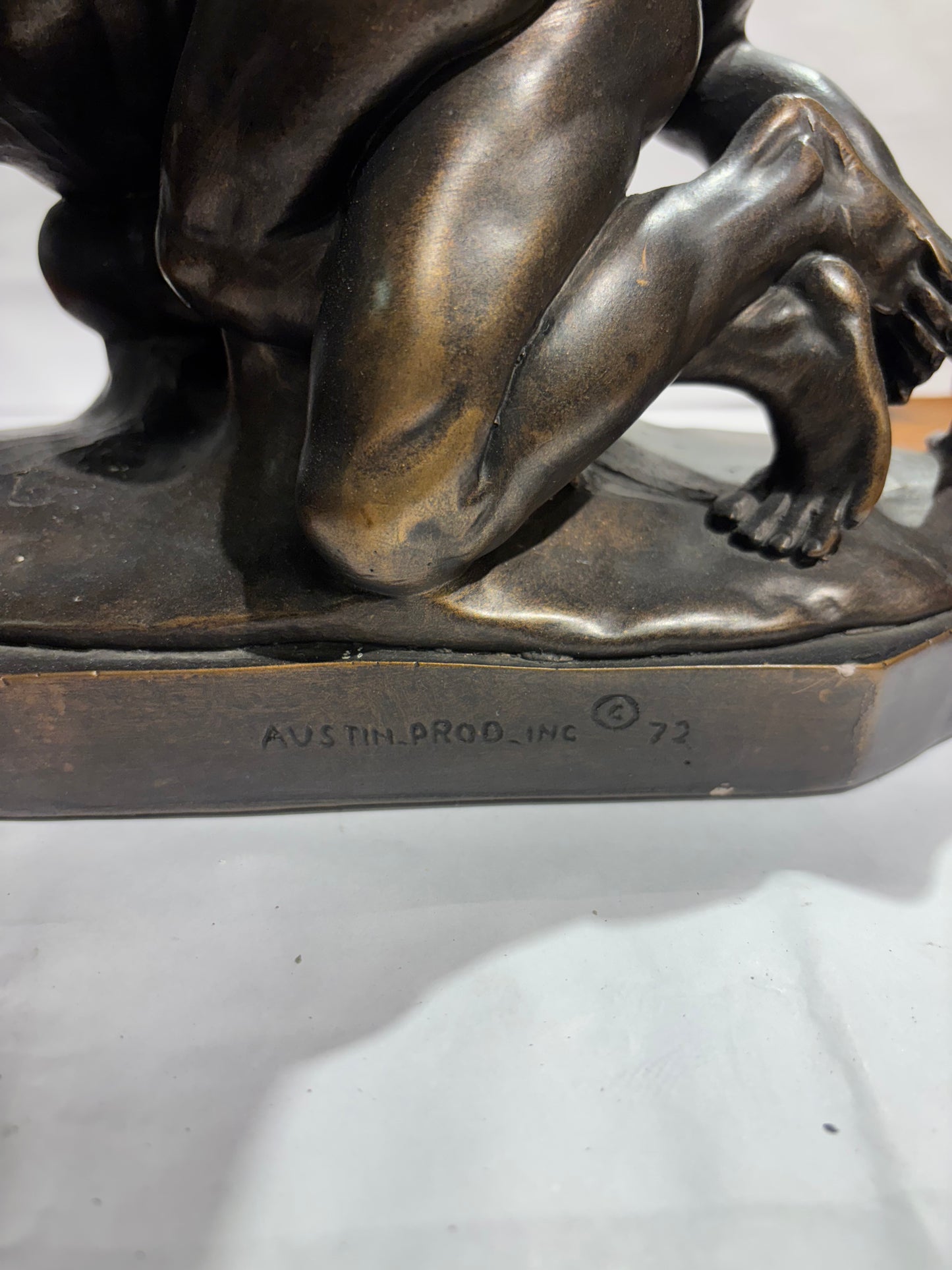 Vintage Austin Productions 1969 Bronze Sculpture, The Wrestlers signed