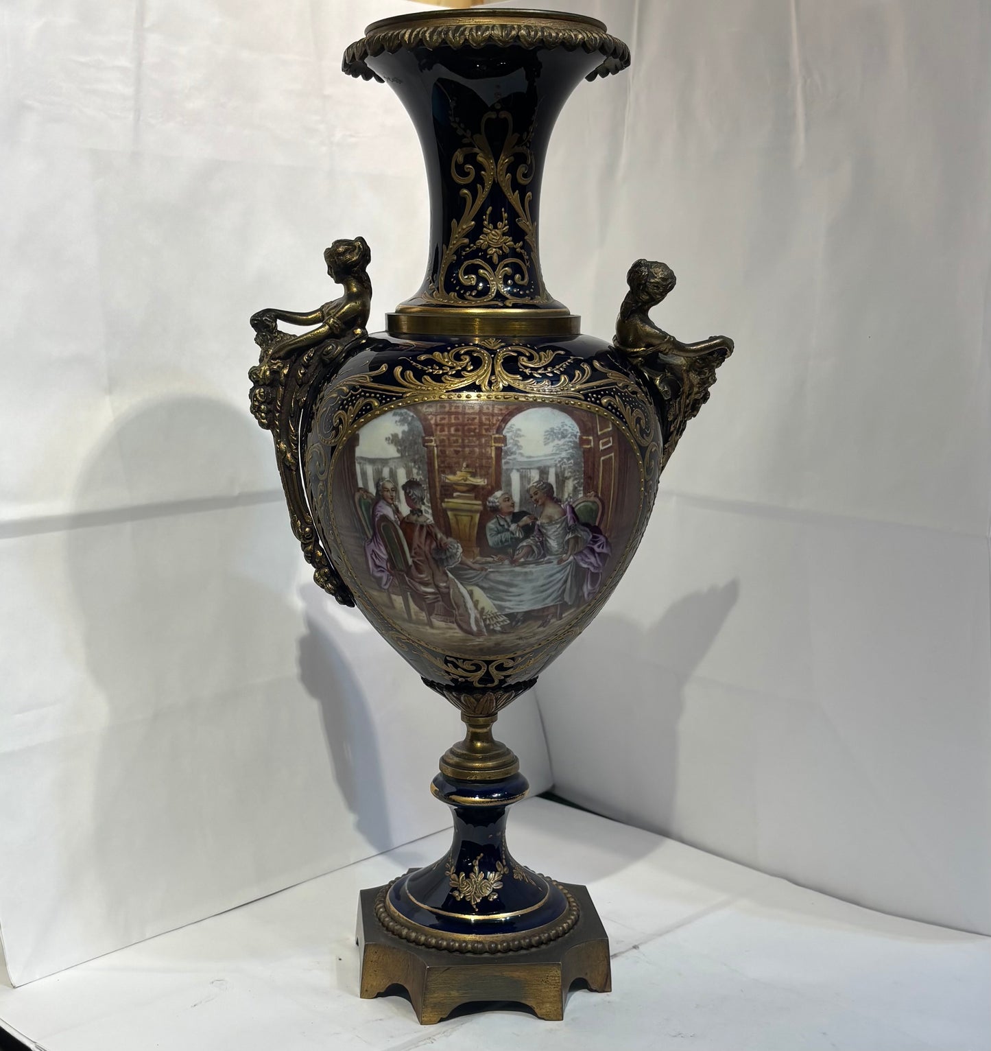 Antique French bronze vase in sevres porcelain. 18th century