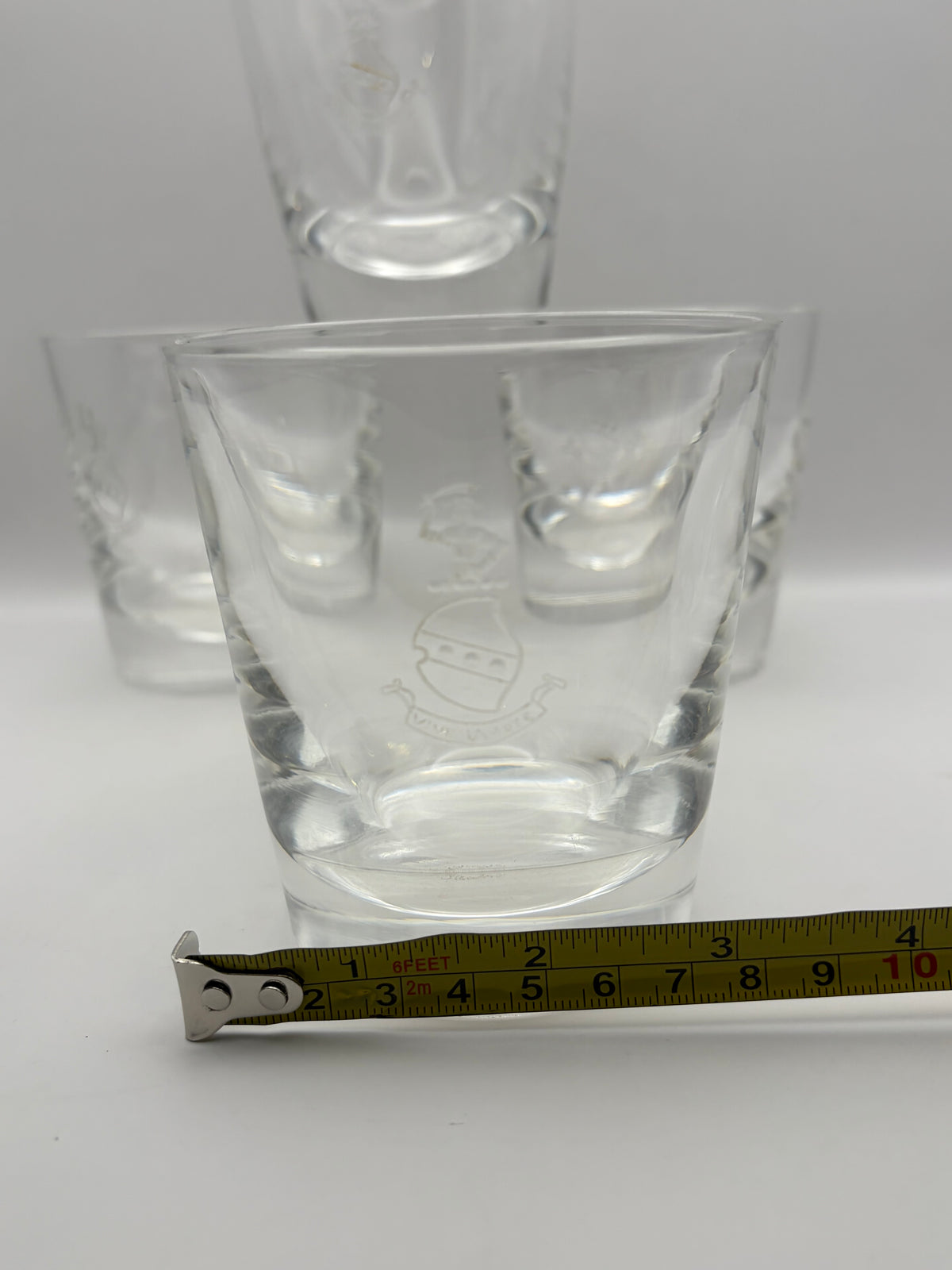 Steuben Set of 4 Clear Etched Glass Whiskey Rocks Tumblers 10 oz Tapered Design
