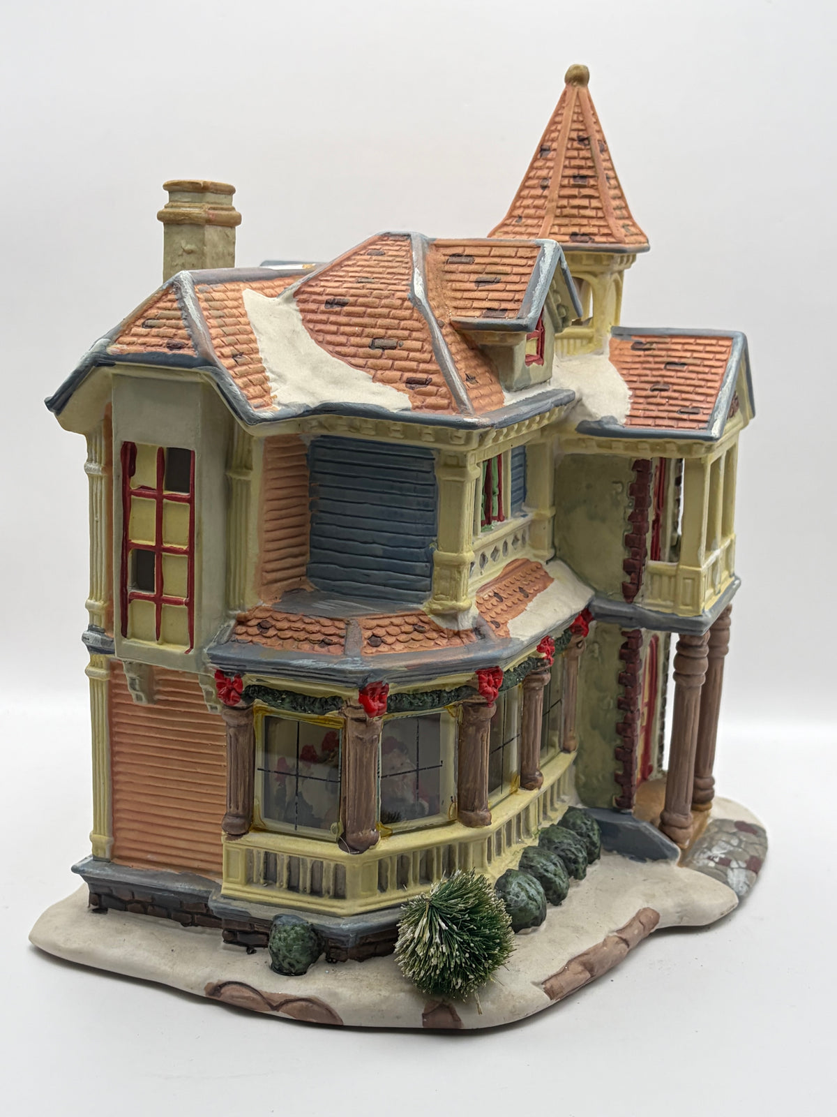Victorian Christmas Village House Figurine, Ceramic Porcelain, Painted, 9x8"