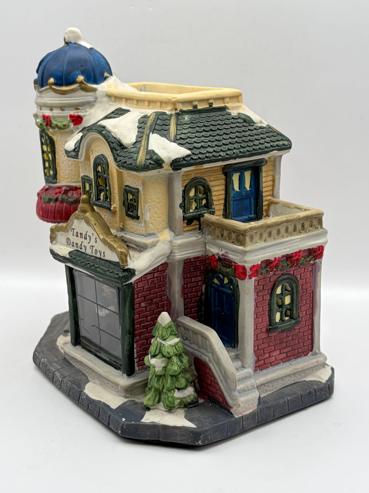 Hand Painted Ceramic Christmas Village Toy Shop House "Tandy's Dandy Toys" 8in