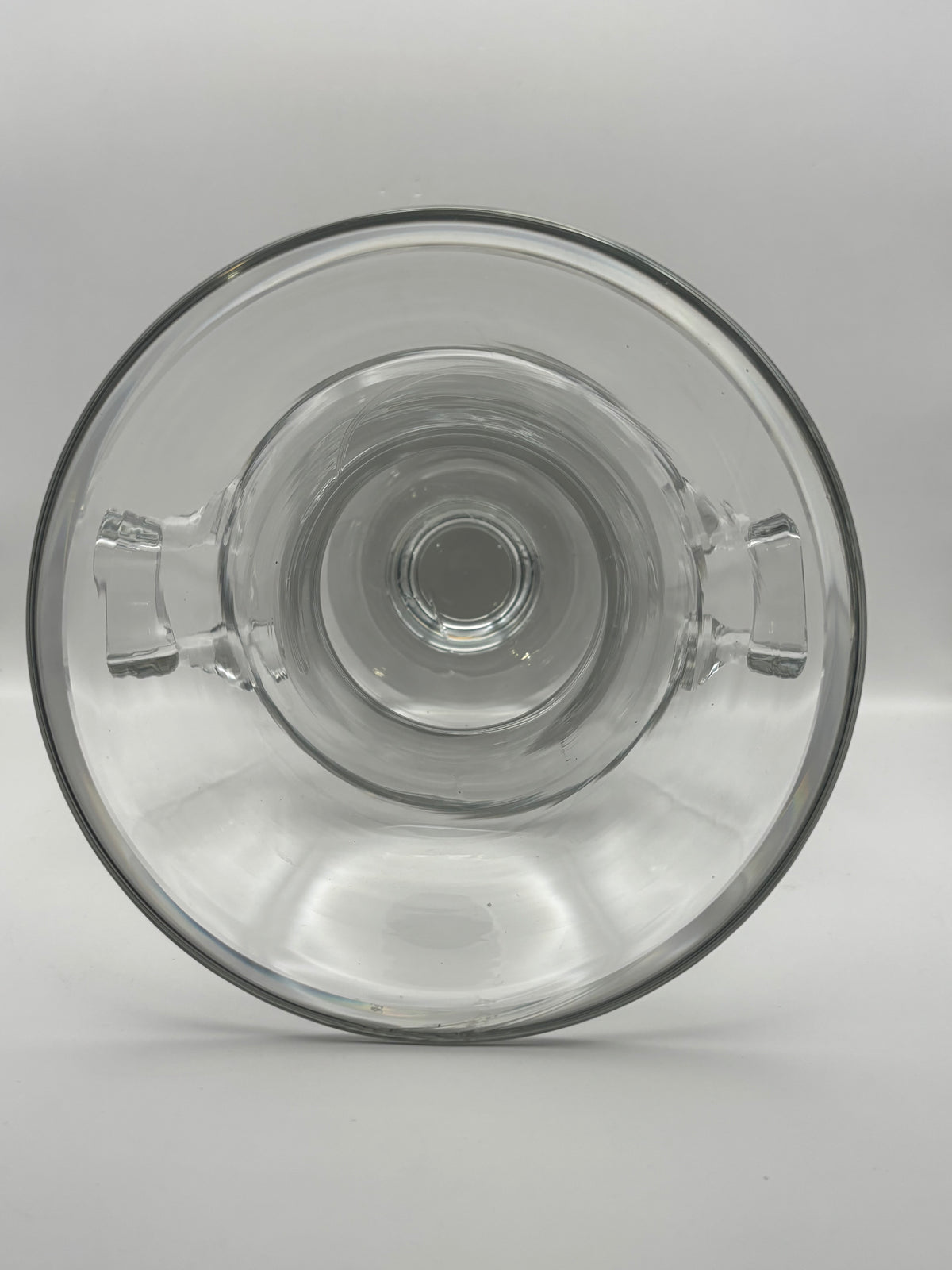 Clear Glass Pedestal Vase With Side Handles Flared Rim 11 in