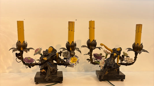 Minstrel Lamps with Musical Figures on Marble Bases - 1920's