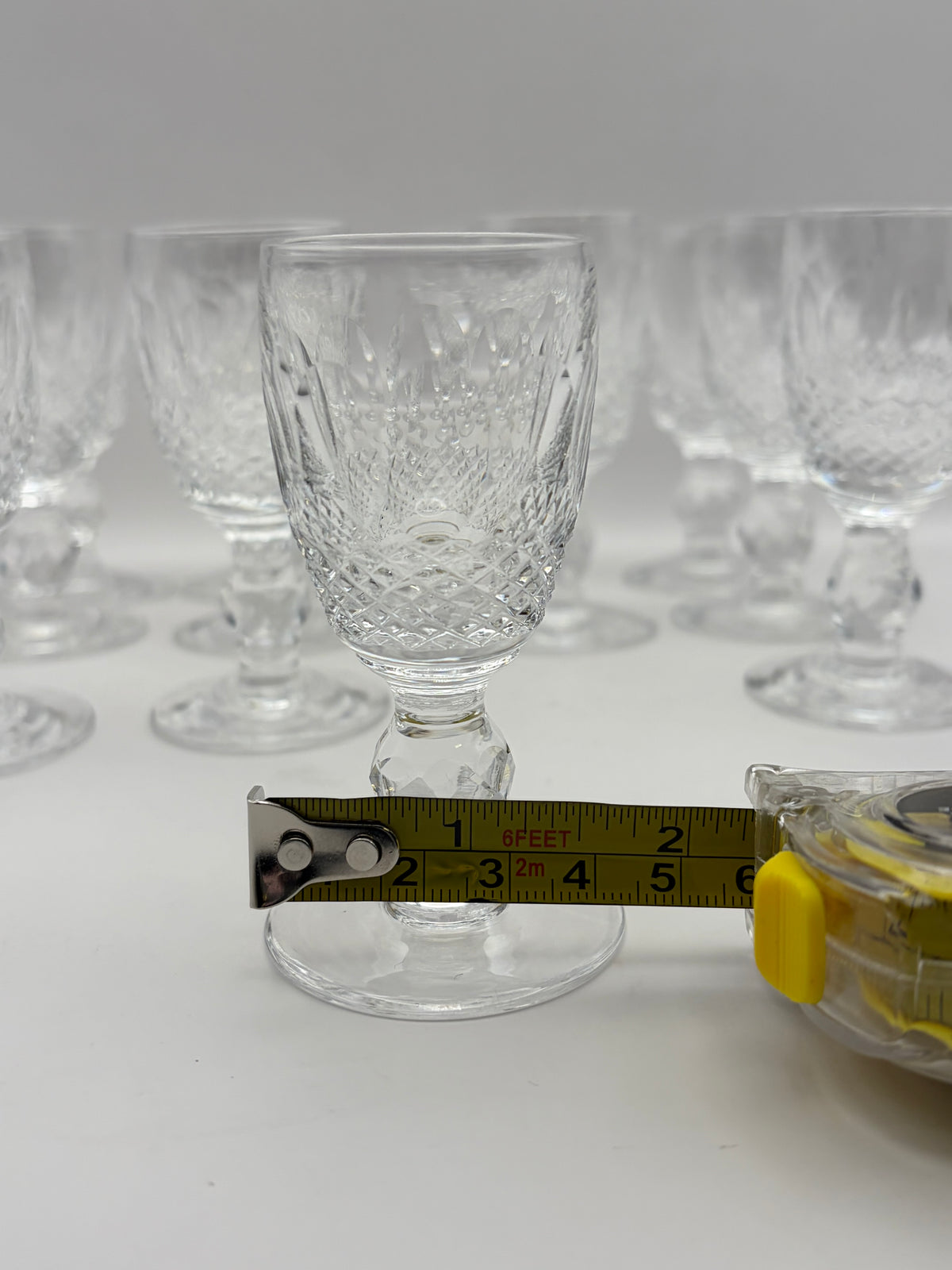 Waterford Set of 8 Clear Cut Glass Water Goblets Etched Decorated 6.5 in, Service 8