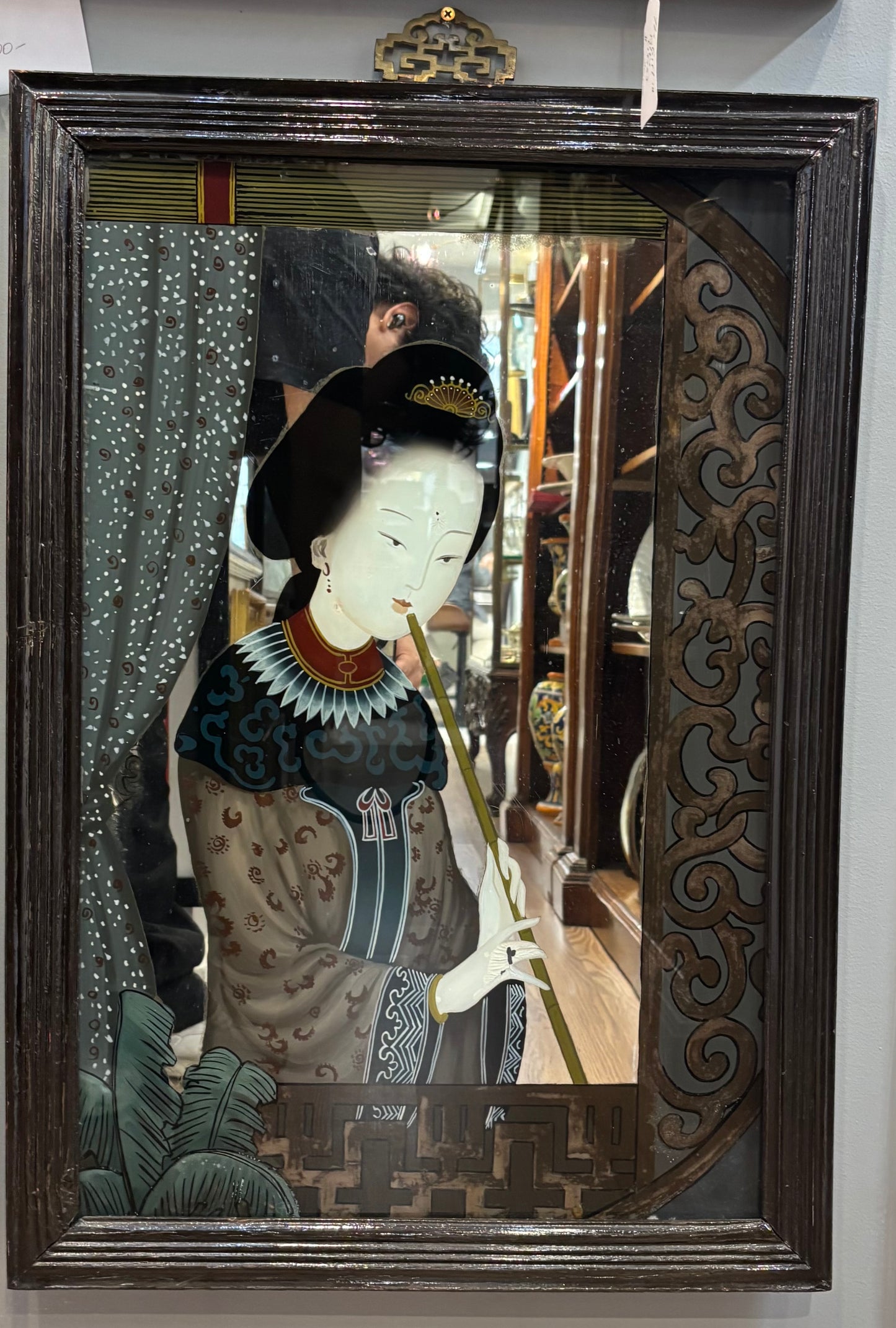 Pair of Old Large Chinese Export Painting on Reverse on Mirror