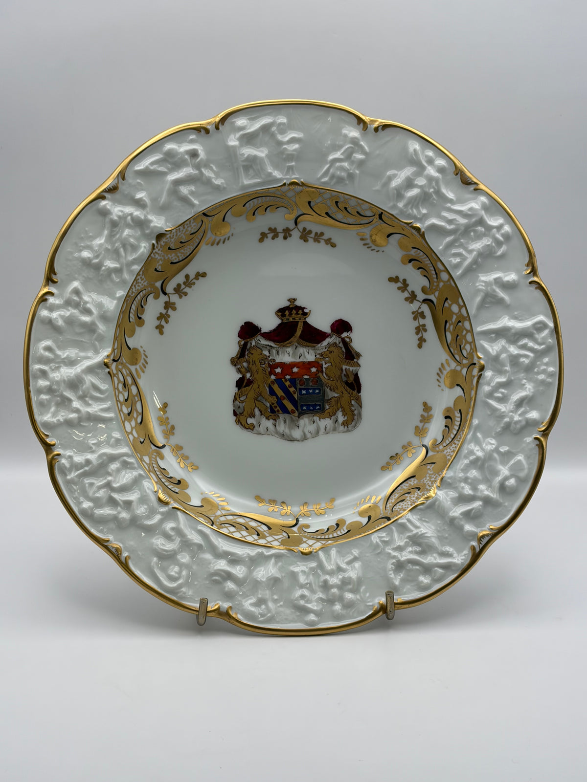 White Porcelain Plate Napoleon & Josephine Coat of Arms Gold Trim 10” Round capodimonte