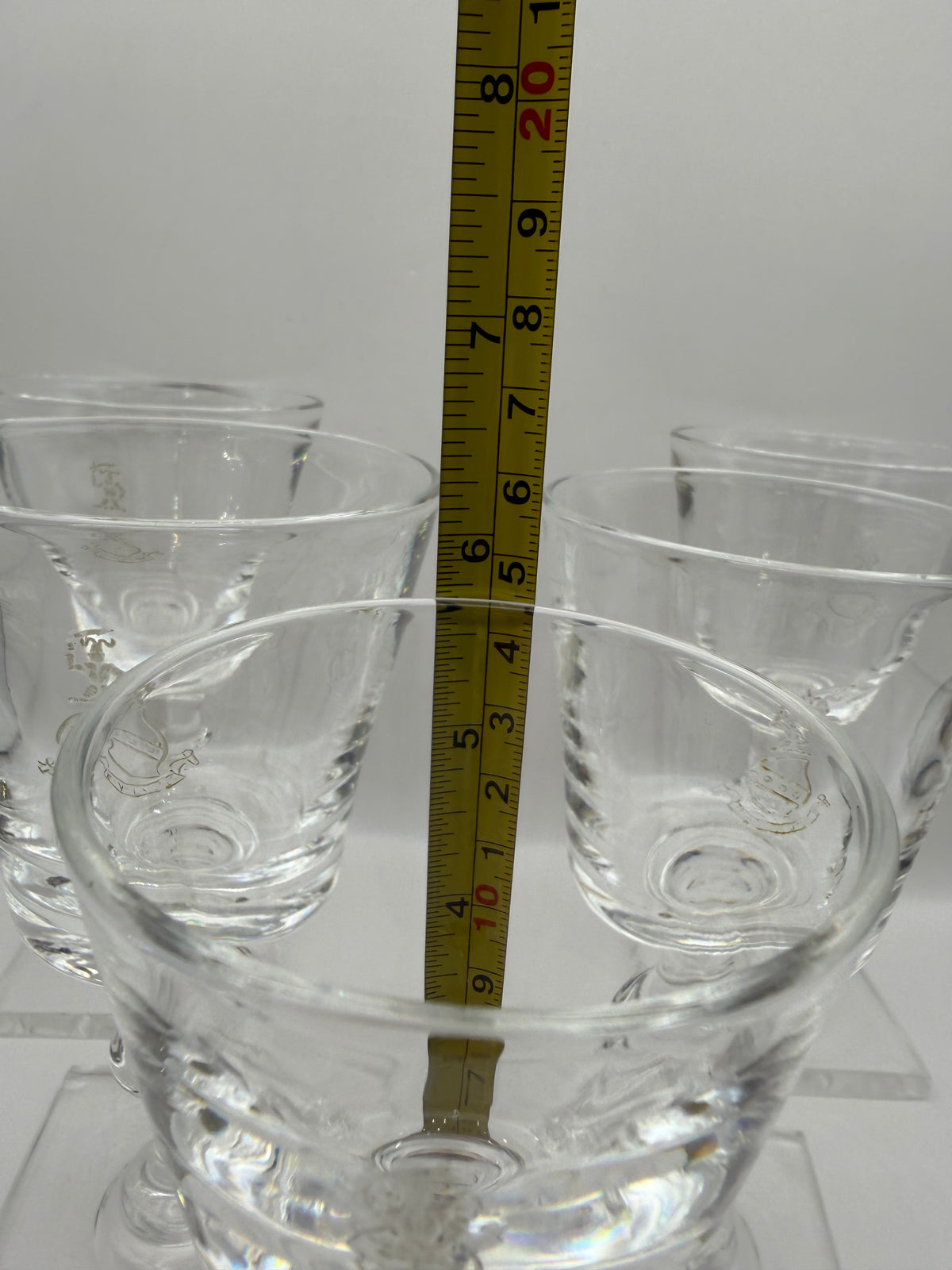 Steuben Clear Etched Santa Wine Glasses Set of 5 Square Base 10 oz 6 in