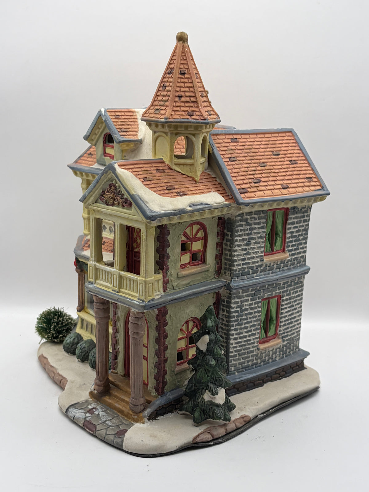 Victorian Christmas Village House Figurine, Ceramic Porcelain, Painted, 9x8"