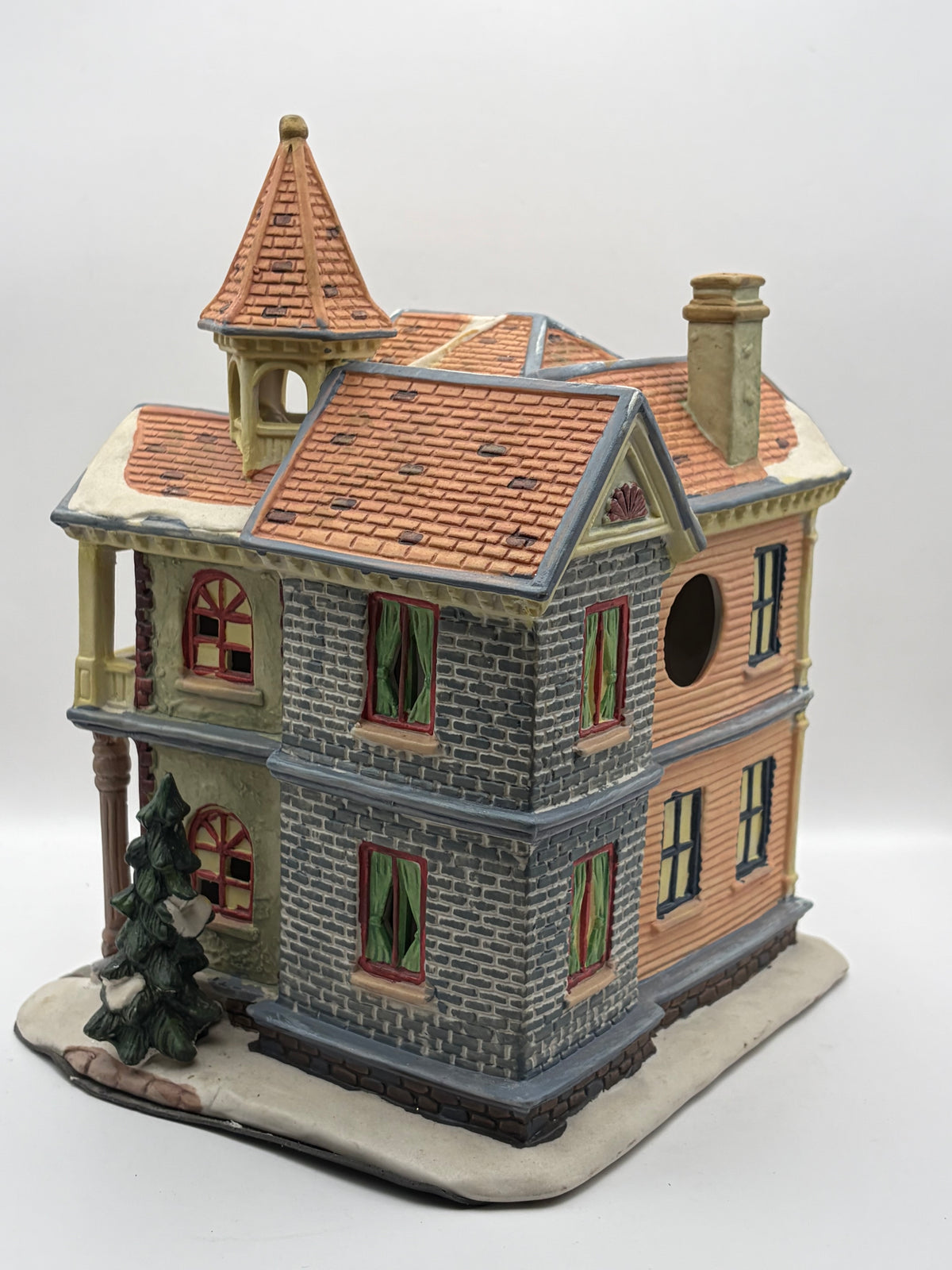 Victorian Christmas Village House Figurine, Ceramic Porcelain, Painted, 9x8"