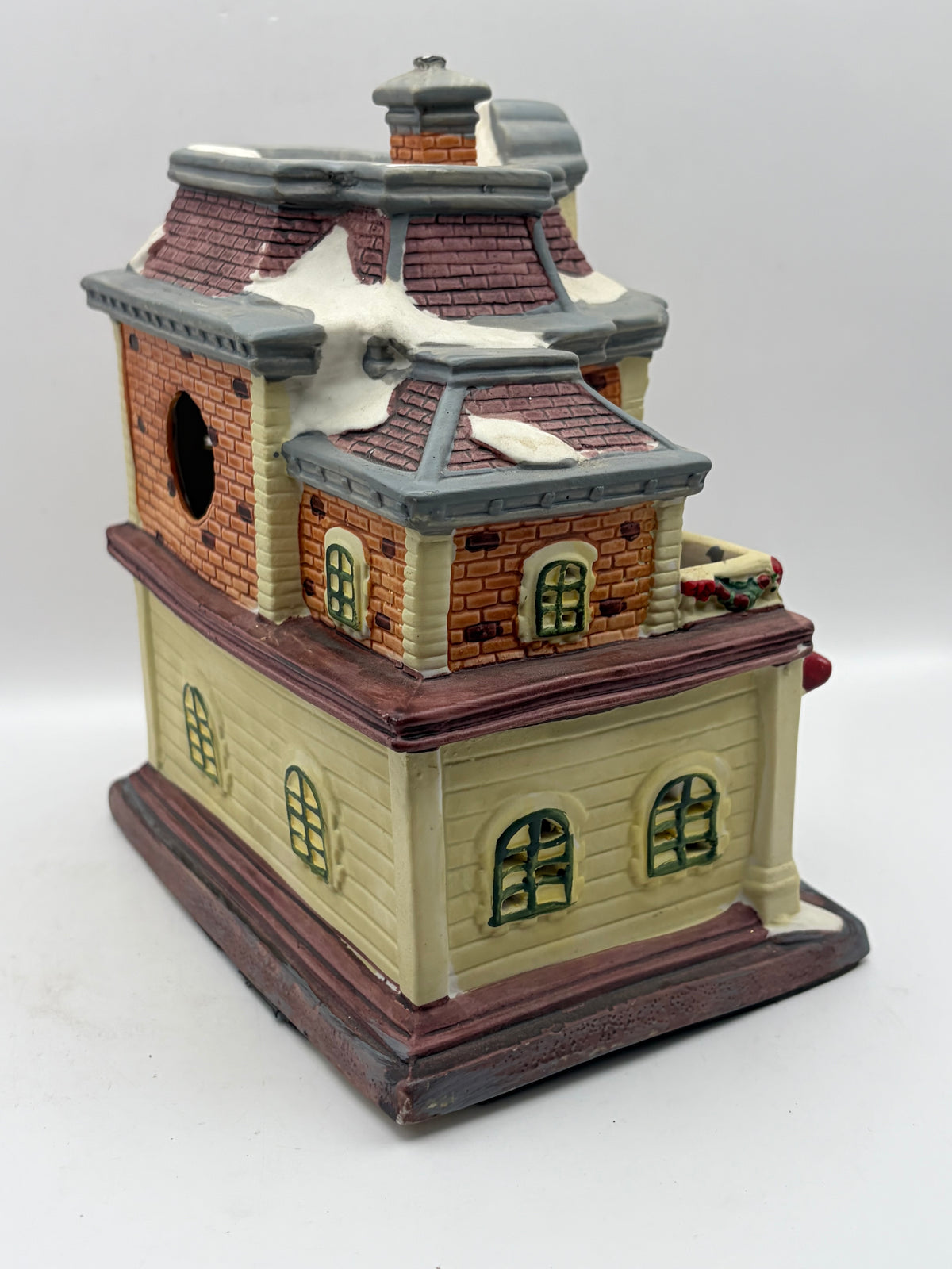 Ceramic Christmas Village Restaurant/Bar House Building, Painted Snow, 8in Tall