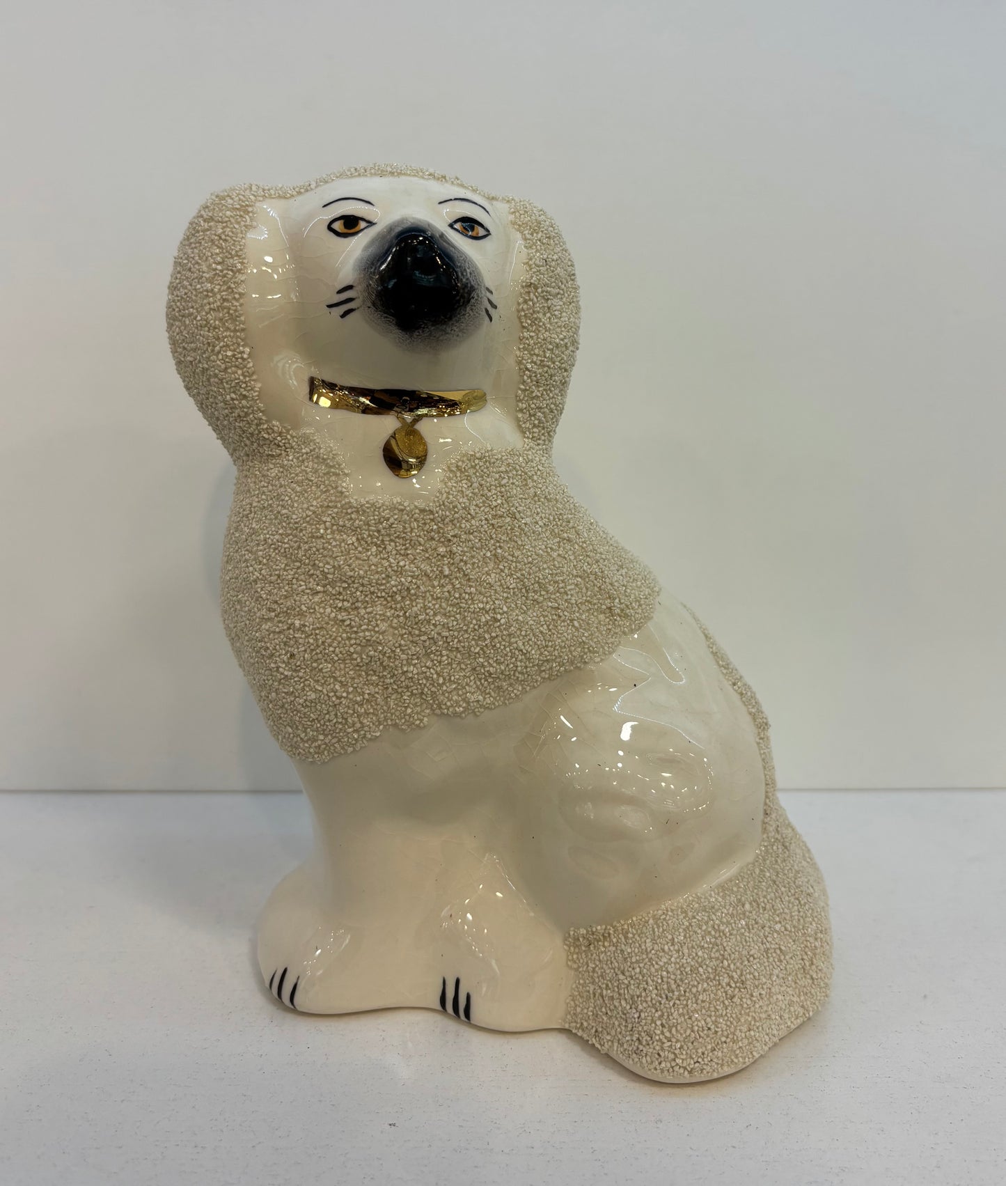 XL 13|5/8" Staffordshire Confetti Poodle Figurines Made In Italy, Staffordshire Style Mantle Dogs, Traditional Mantle Decor
