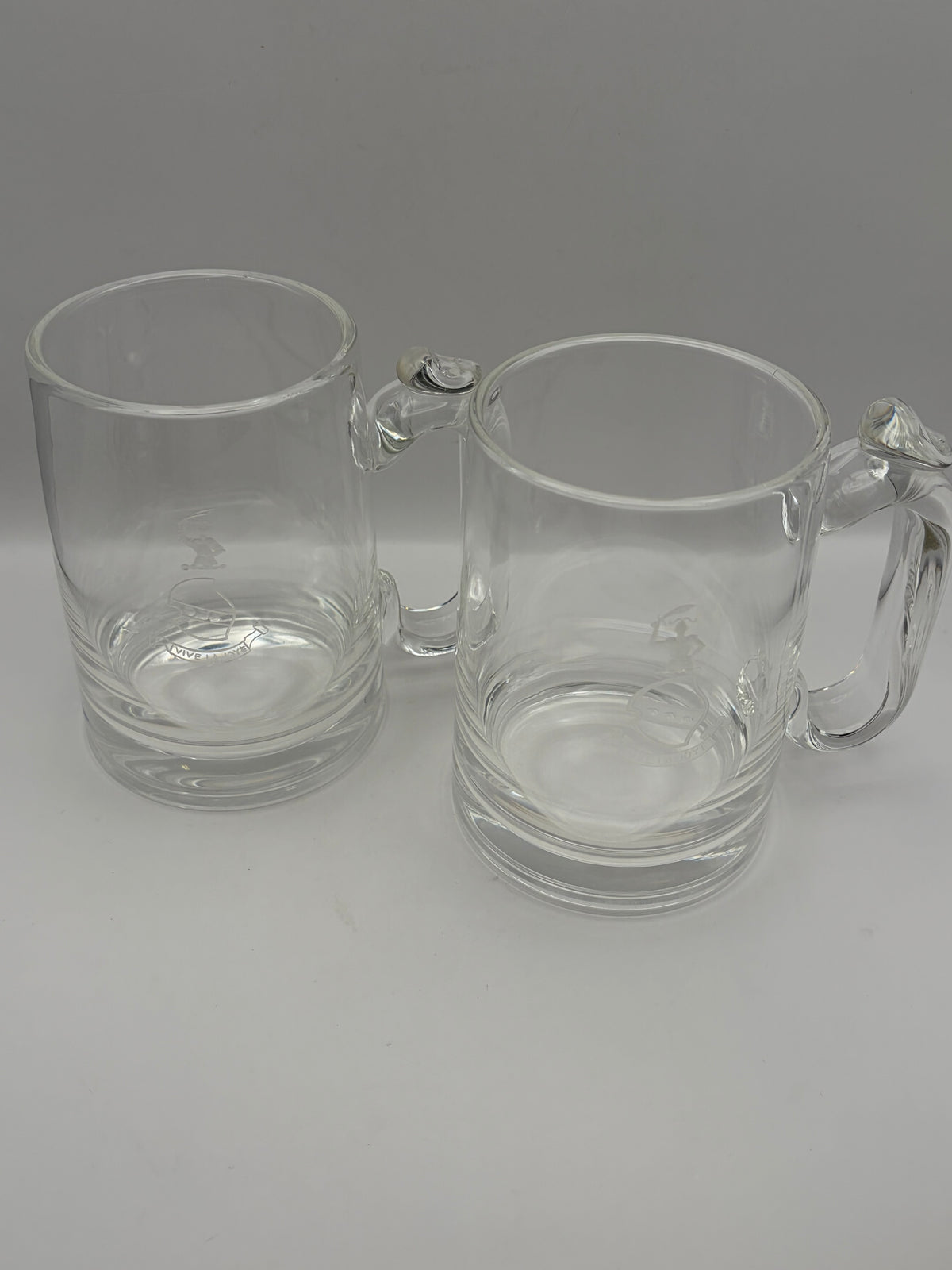 Steuben Set of 2 Clear Etched Glass Mugs w/ Handles Nautical Sailboat Sailor Design