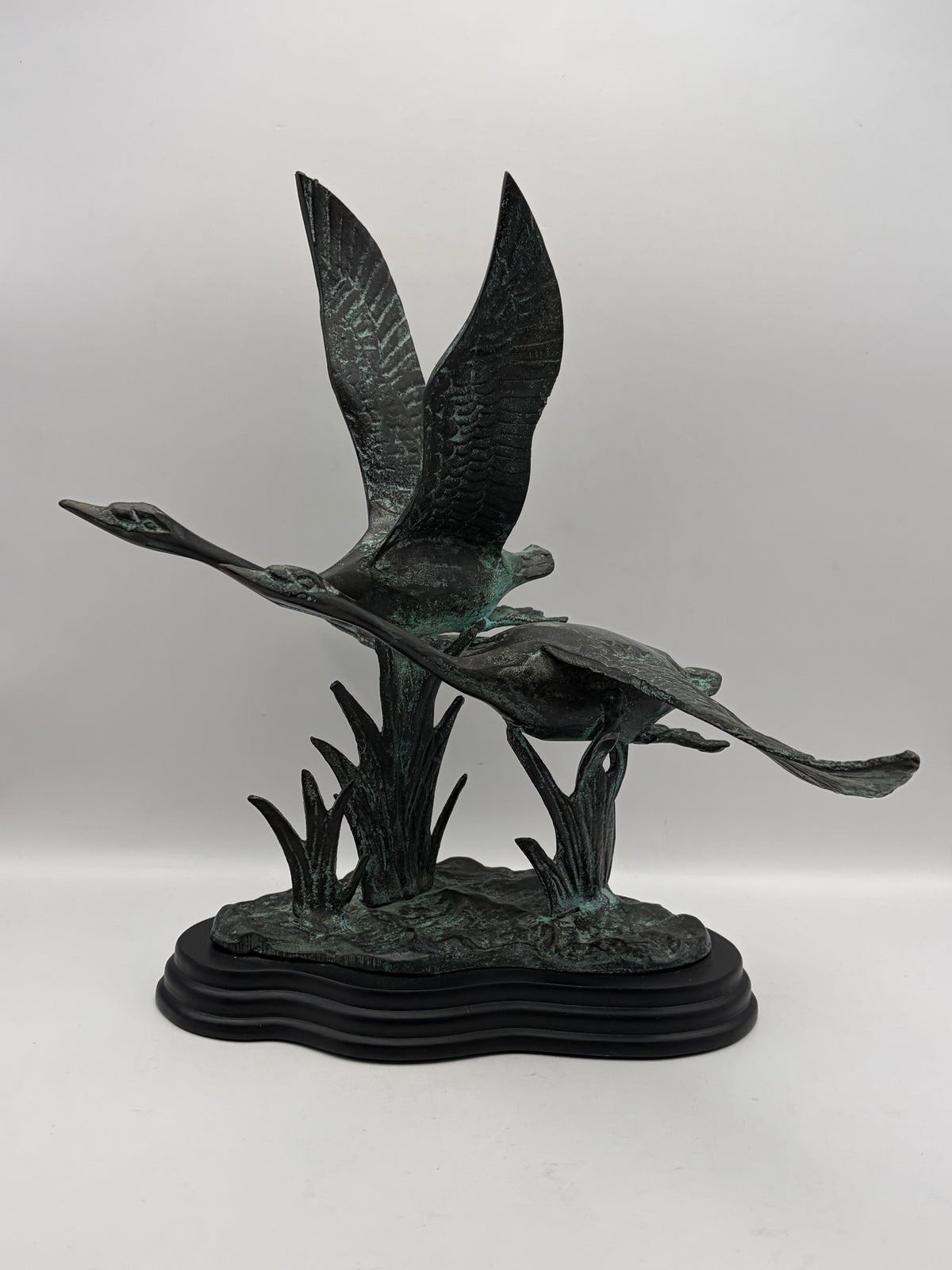 Beautiful Gatco Solid Brass Statue - 2 Birds Flying on Wood Base
