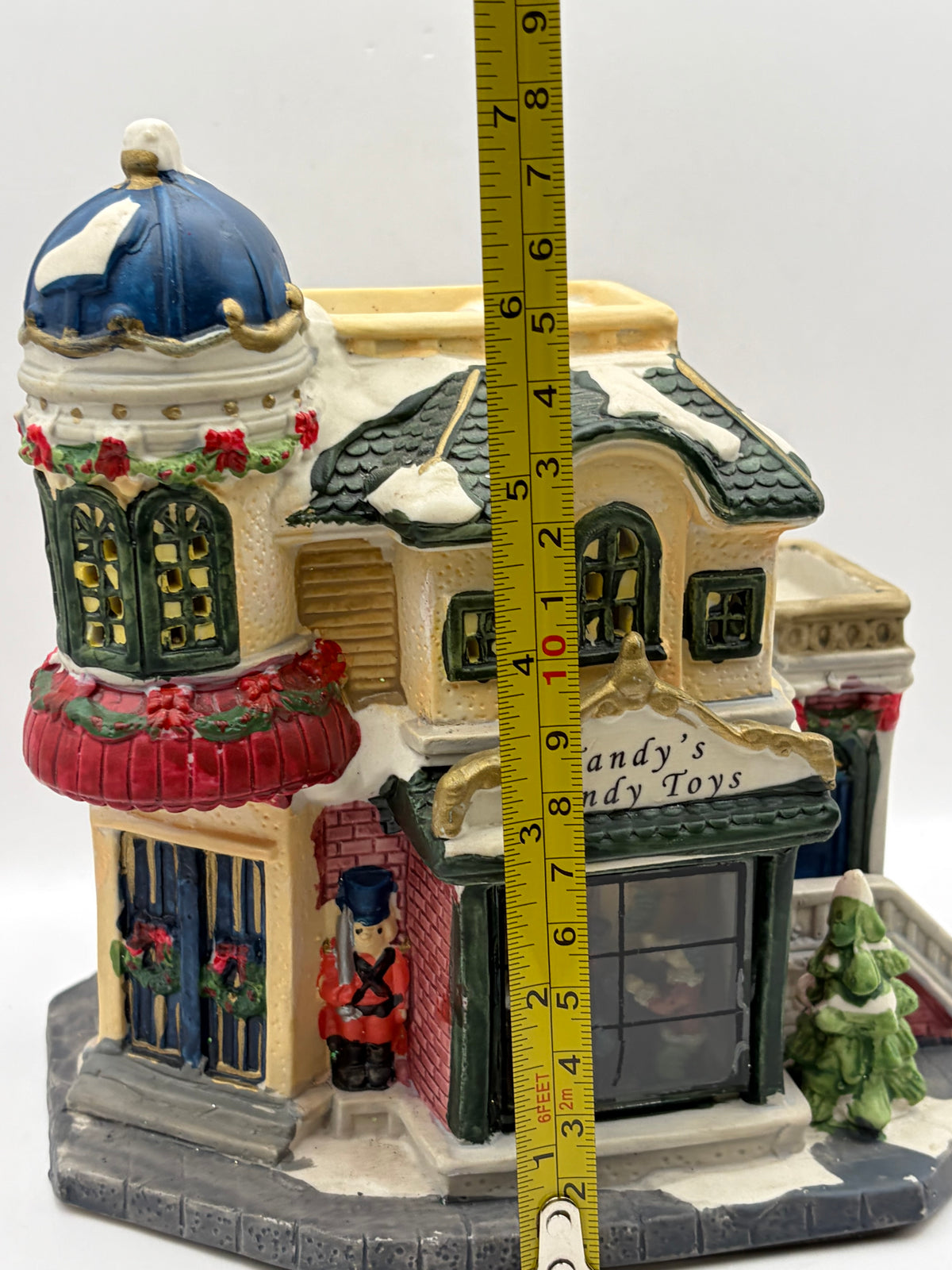 Hand Painted Ceramic Christmas Village Toy Shop House "Tandy's Dandy Toys" 8in
