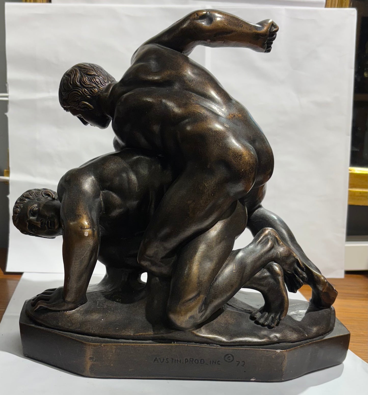 Vintage Austin Productions 1969 Bronze Sculpture, The Wrestlers signed