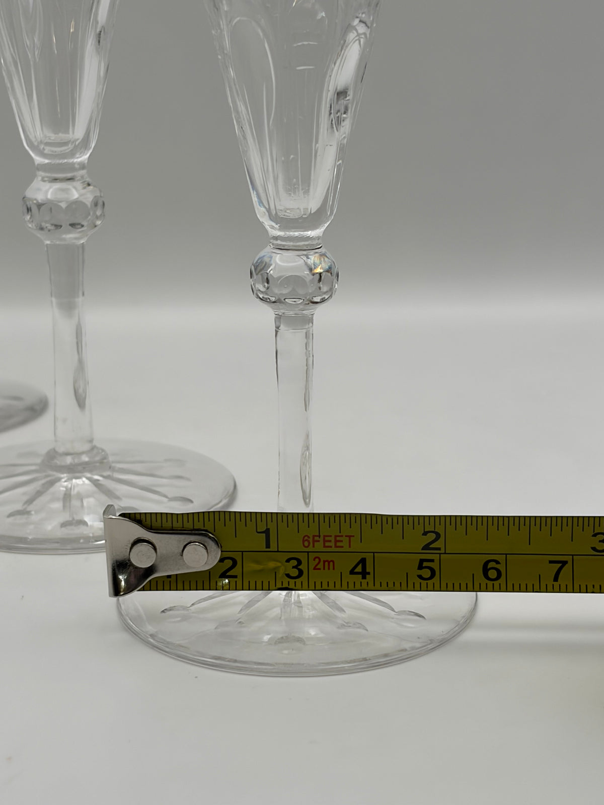 Waterford Set of 4 Clear Etched Stemmed Glass Champagne Flutes 7 in Tall, Service for 4