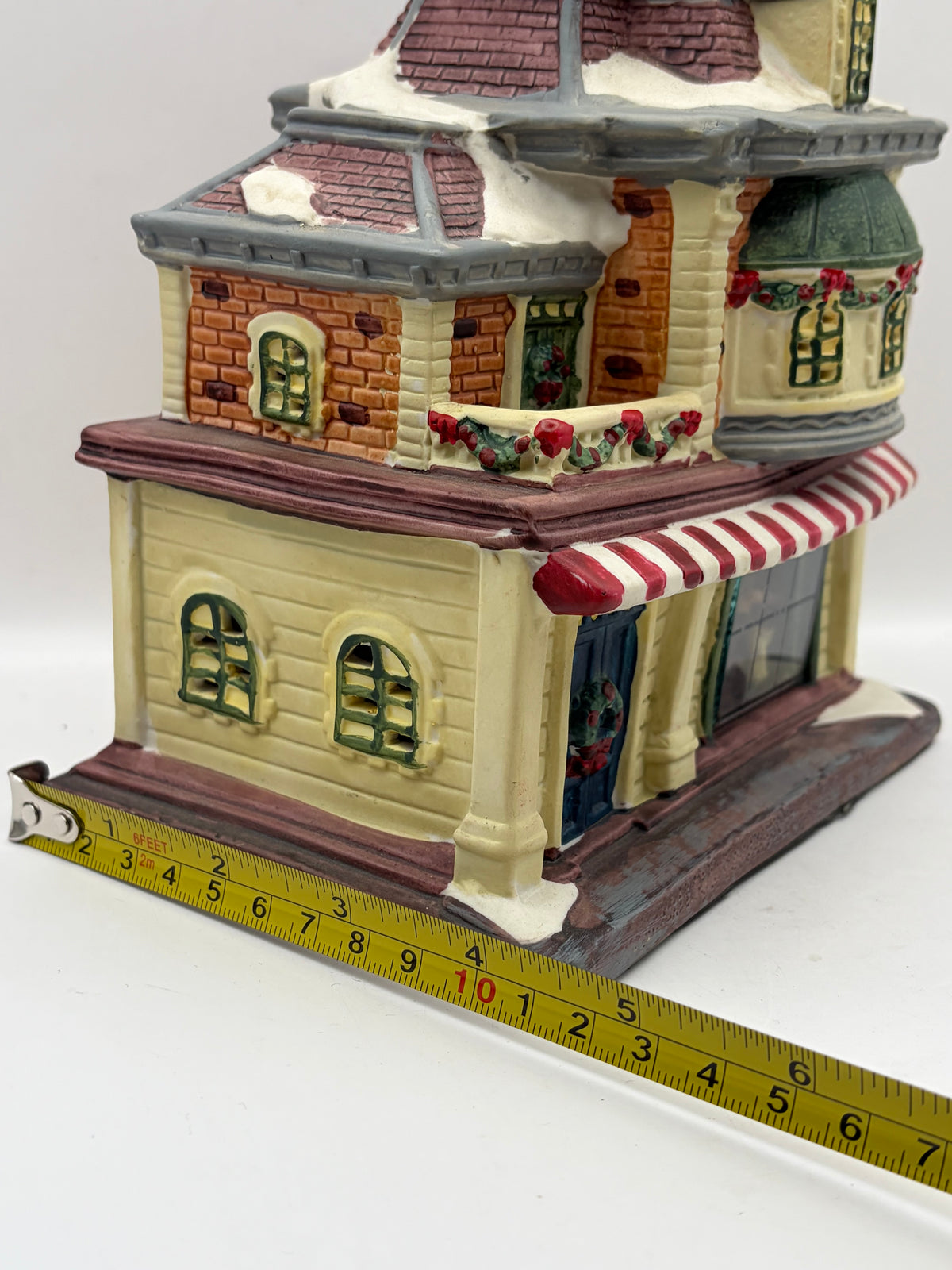 Ceramic Christmas Village Restaurant/Bar House Building, Painted Snow, 8in Tall