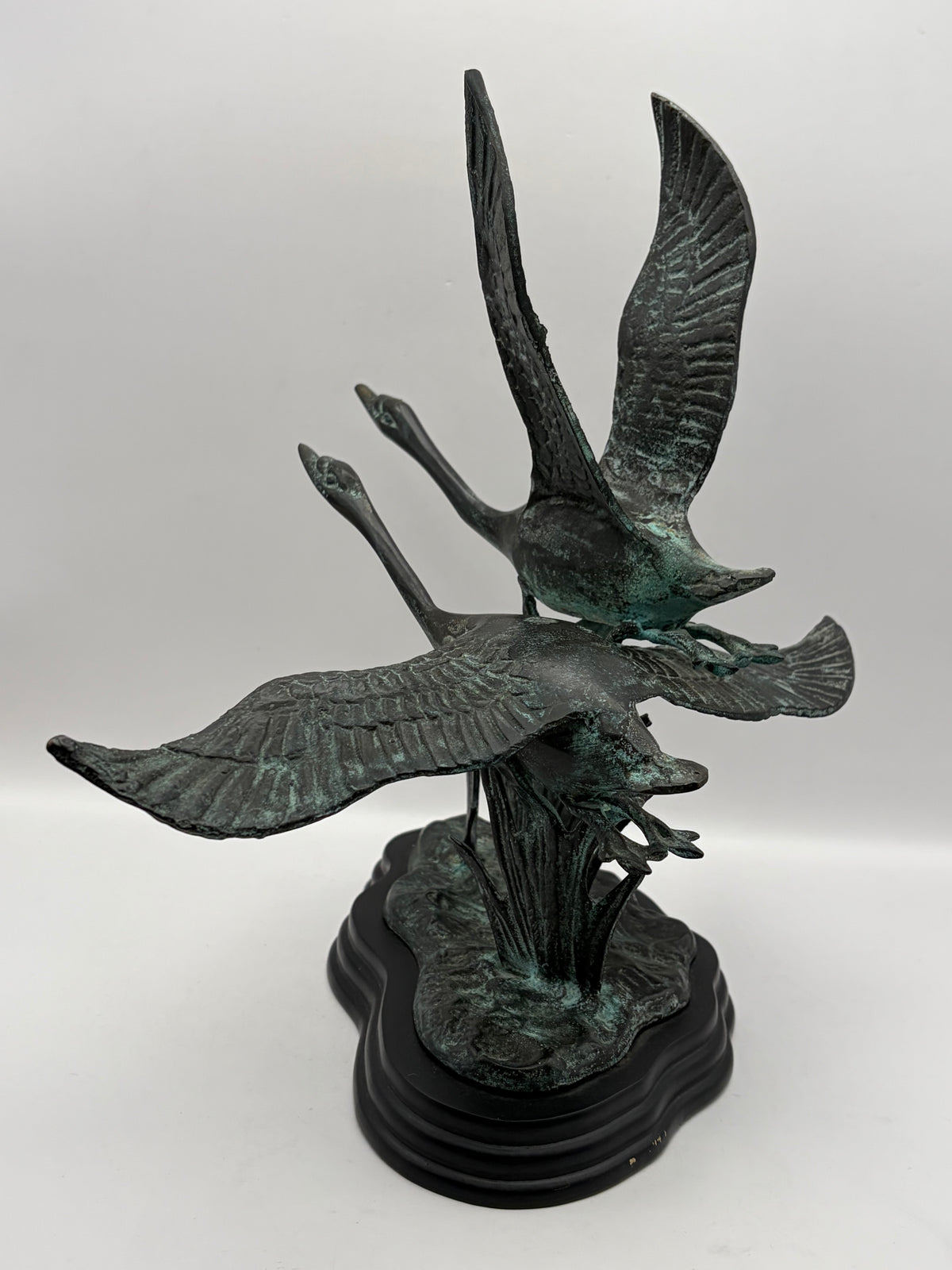 Beautiful Gatco Solid Brass Statue - 2 Birds Flying on Wood Base