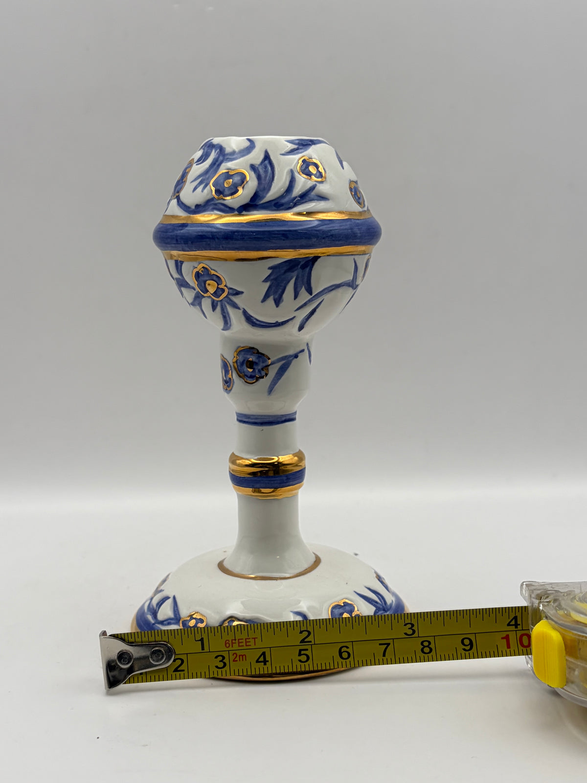 Judaism Hebrew Inscribed Plate Set w/ Kiddush Cup & Ceramic Holders