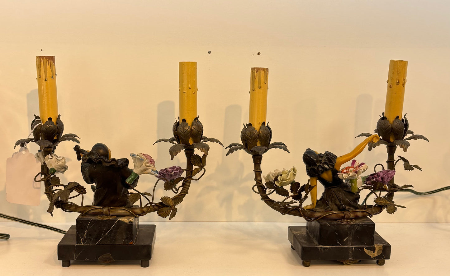 Minstrel Lamps with Musical Figures on Marble Bases - 1920's